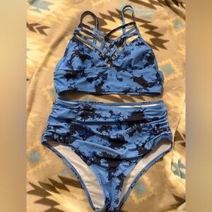 SHEIN Blue and Black Strappy Bikini